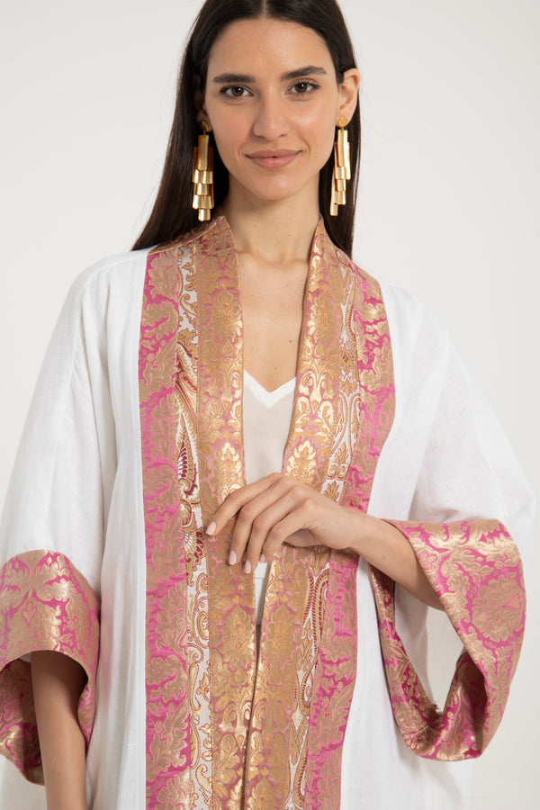 Yasma Linen Pink Brocade Abaya