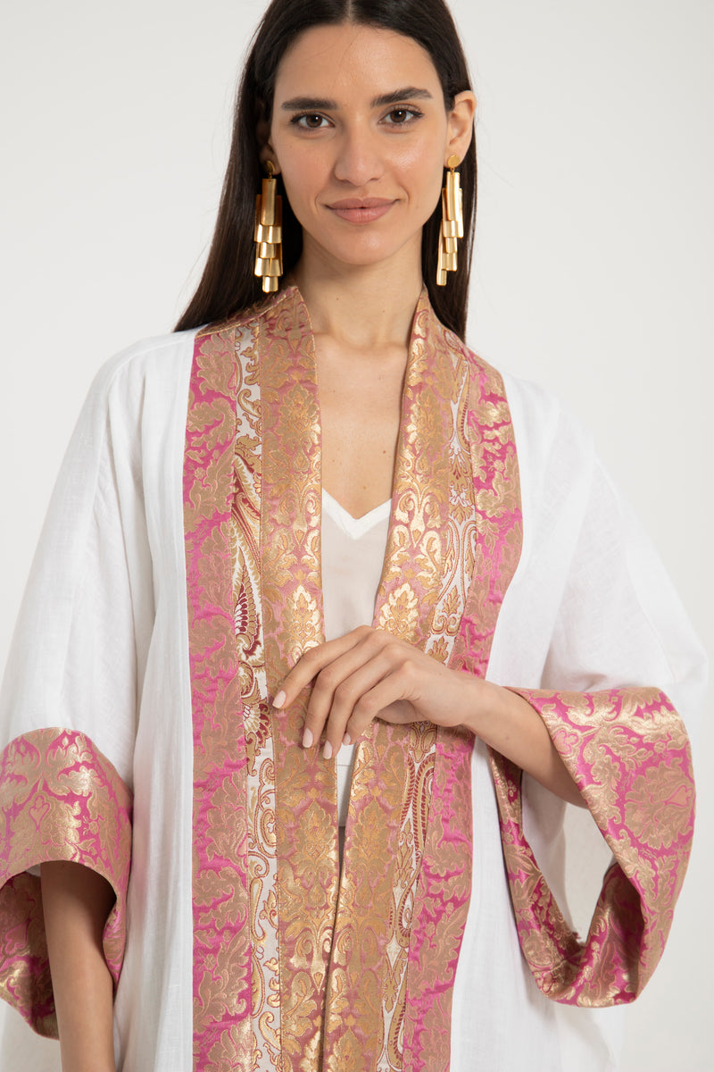 Yasma Linen Pink Brocade Abaya