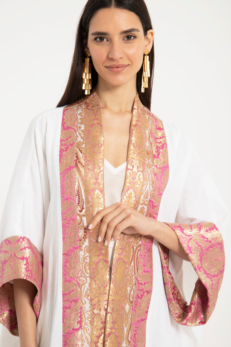 Yasma Linen Pink Brocade Abaya