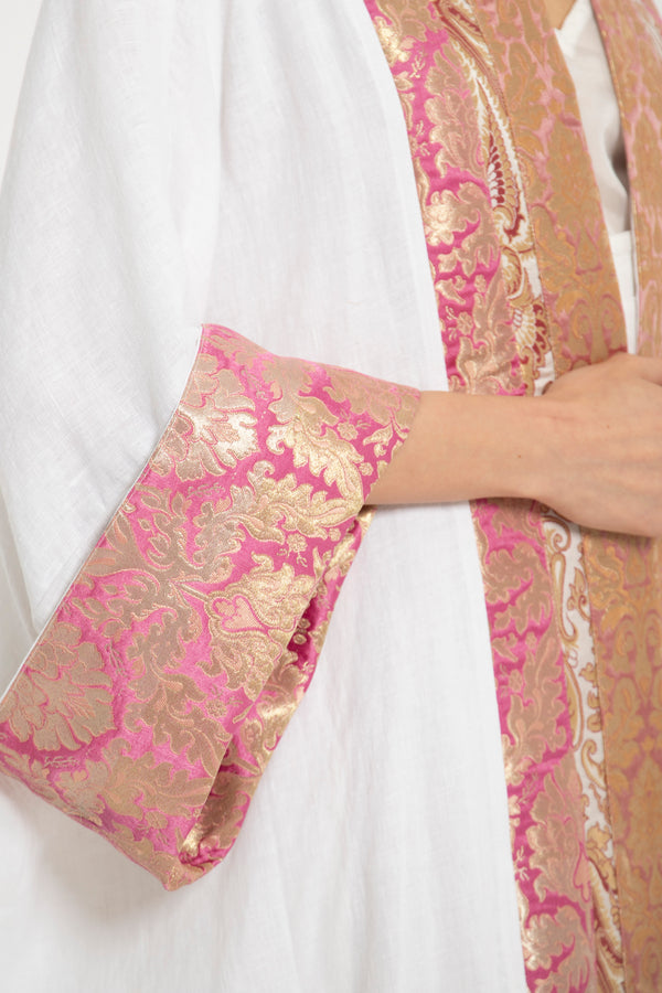 Yasma Linen Pink Brocade Abaya
