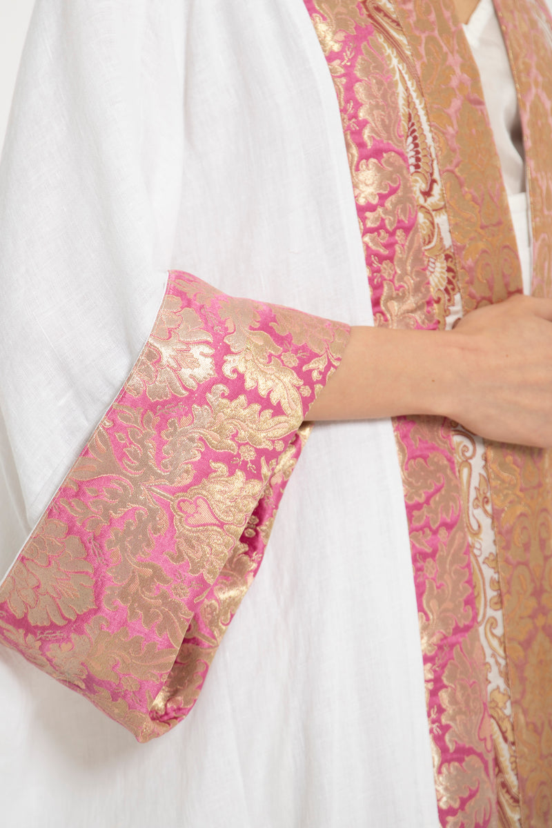 Yasma Linen Pink Brocade Abaya