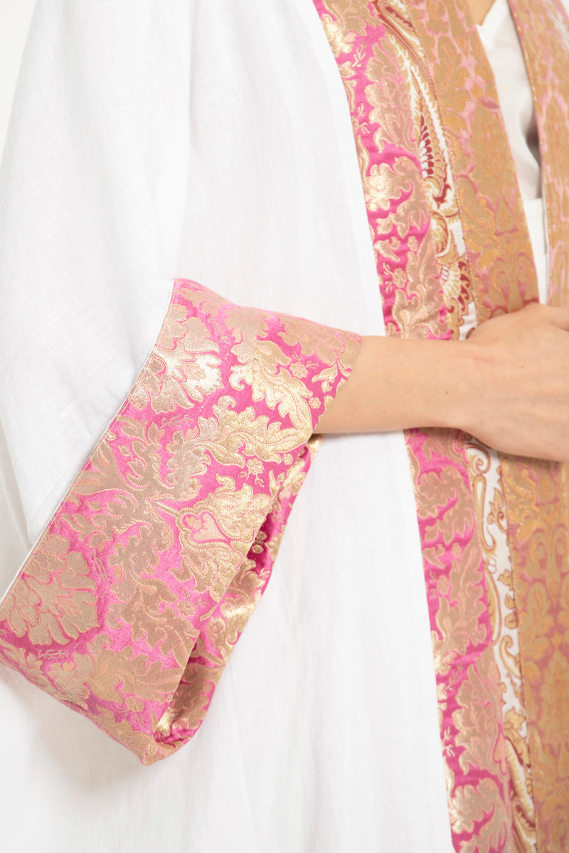 Yasma Linen Pink Brocade Abaya