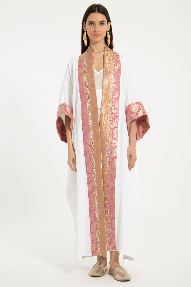 Yasma Linen Pink Brocade Abaya