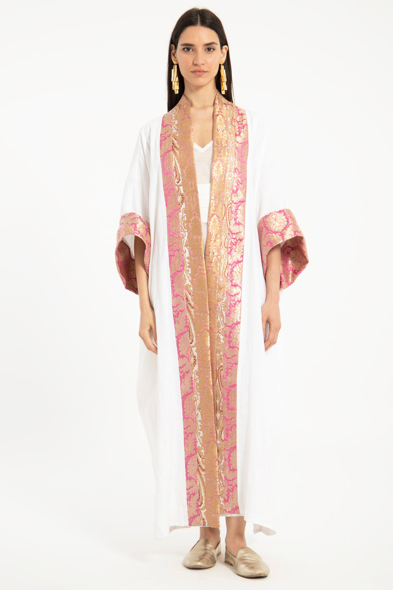 Yasma Linen Pink Brocade Abaya