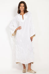 Asmahan Crushed Velvet White Kaftan