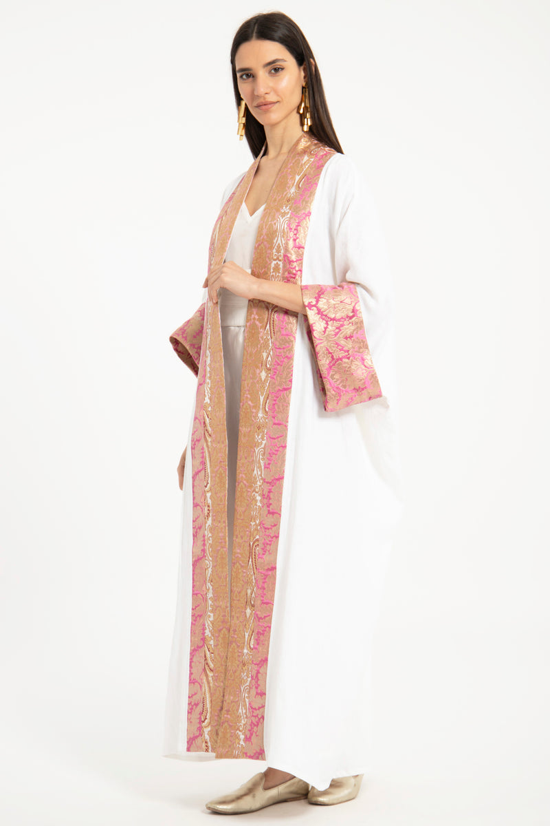 Yasma Linen Pink Brocade Abaya