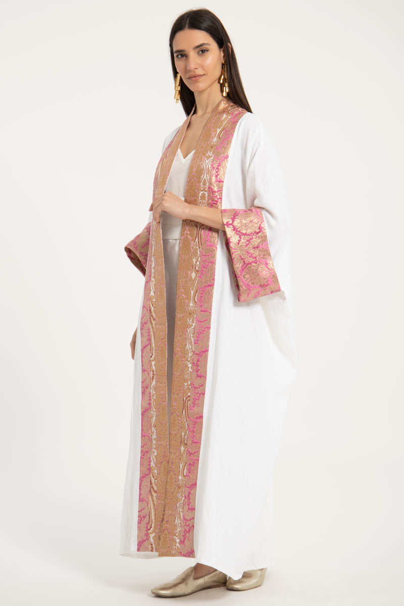 Yasma Linen Pink Brocade Abaya