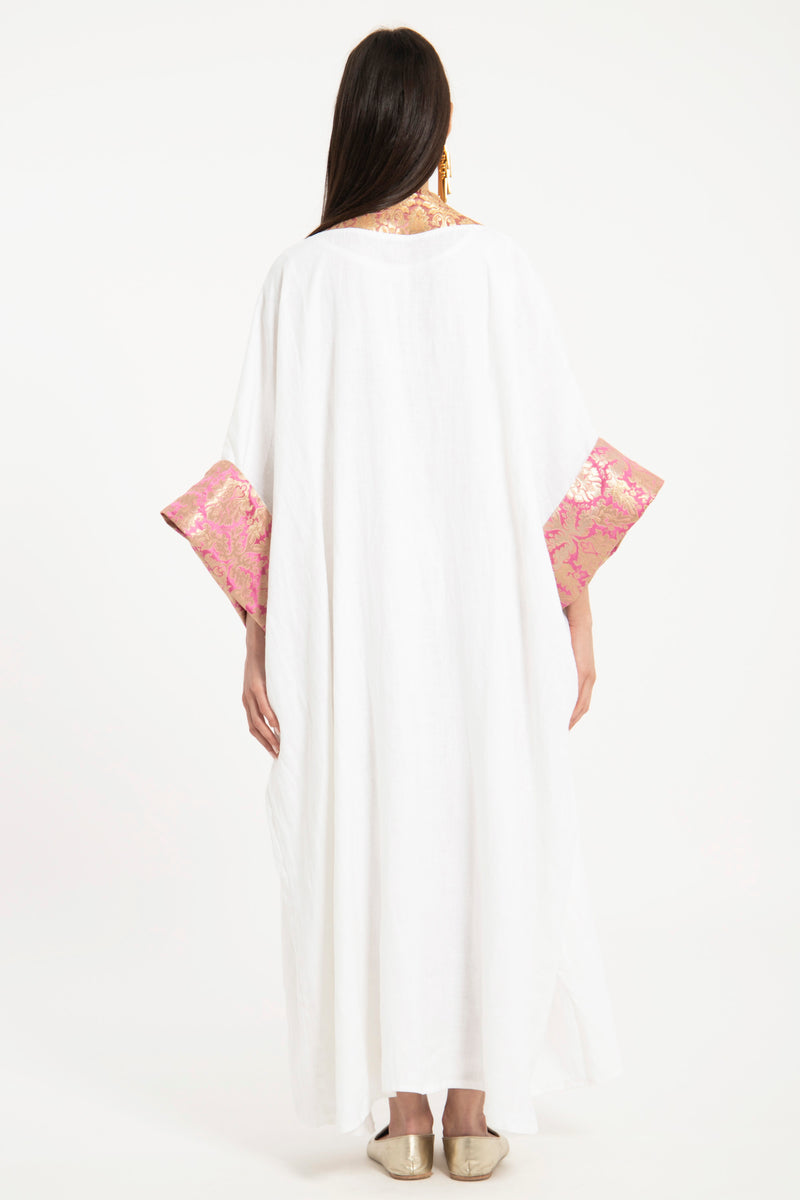 Yasma Linen Pink Brocade Abaya