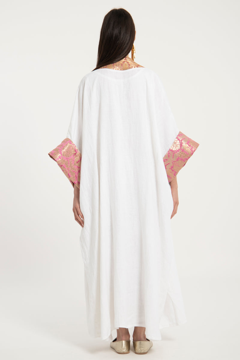 Yasma Linen Pink Brocade Abaya