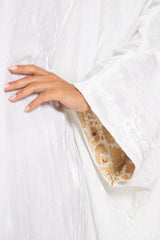 Asmahan Crushed Velvet White Kaftan