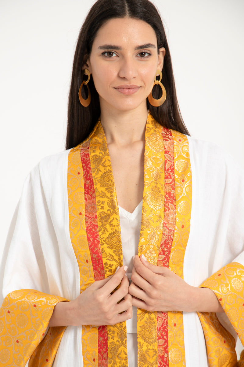 Yasma Linen Gold & Yellow Brocade Abaya