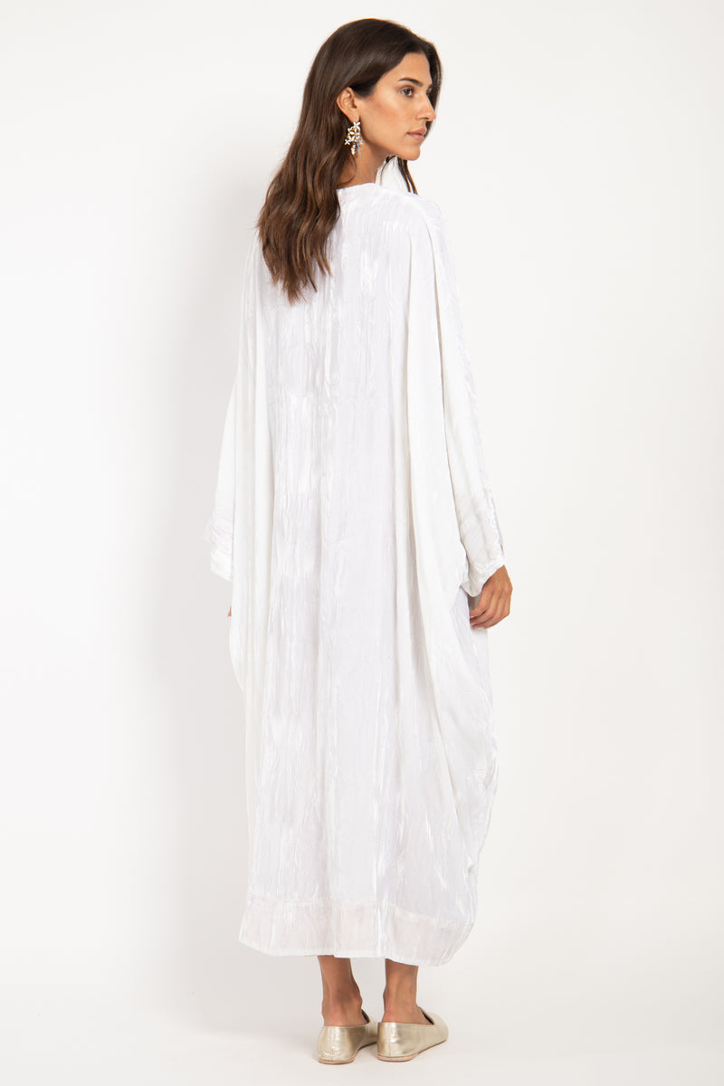 Asmahan Crushed Velvet White Kaftan