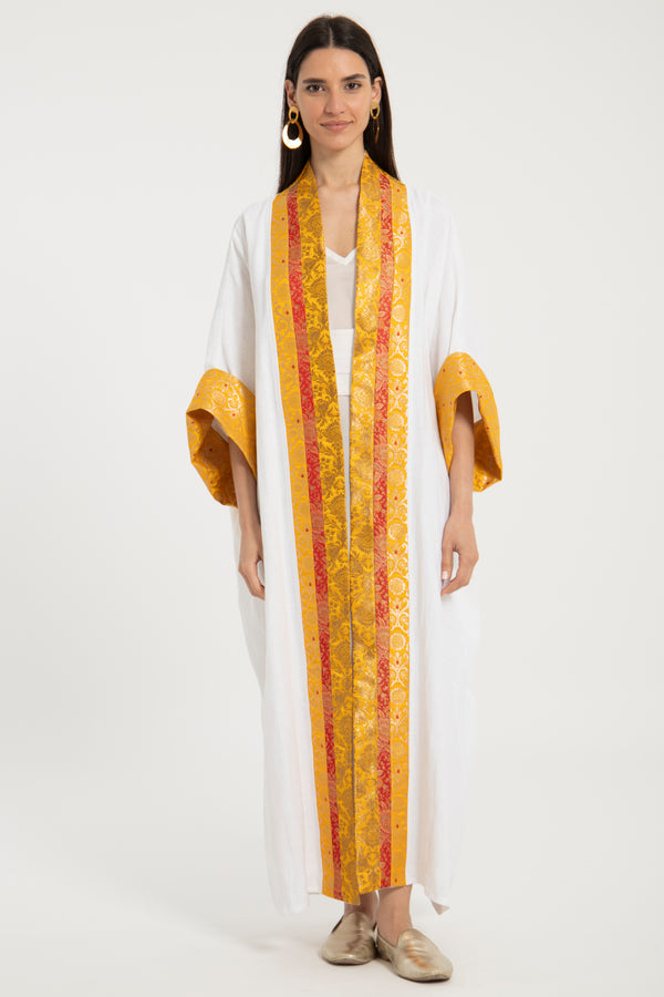Yasma Linen Gold & Yellow Brocade Abaya