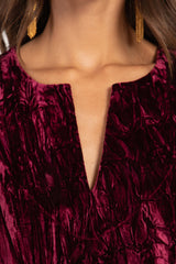 Asmahan Crushed Velvet Burgundy Kaftan