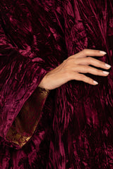 Asmahan Crushed Velvet Burgundy Kaftan