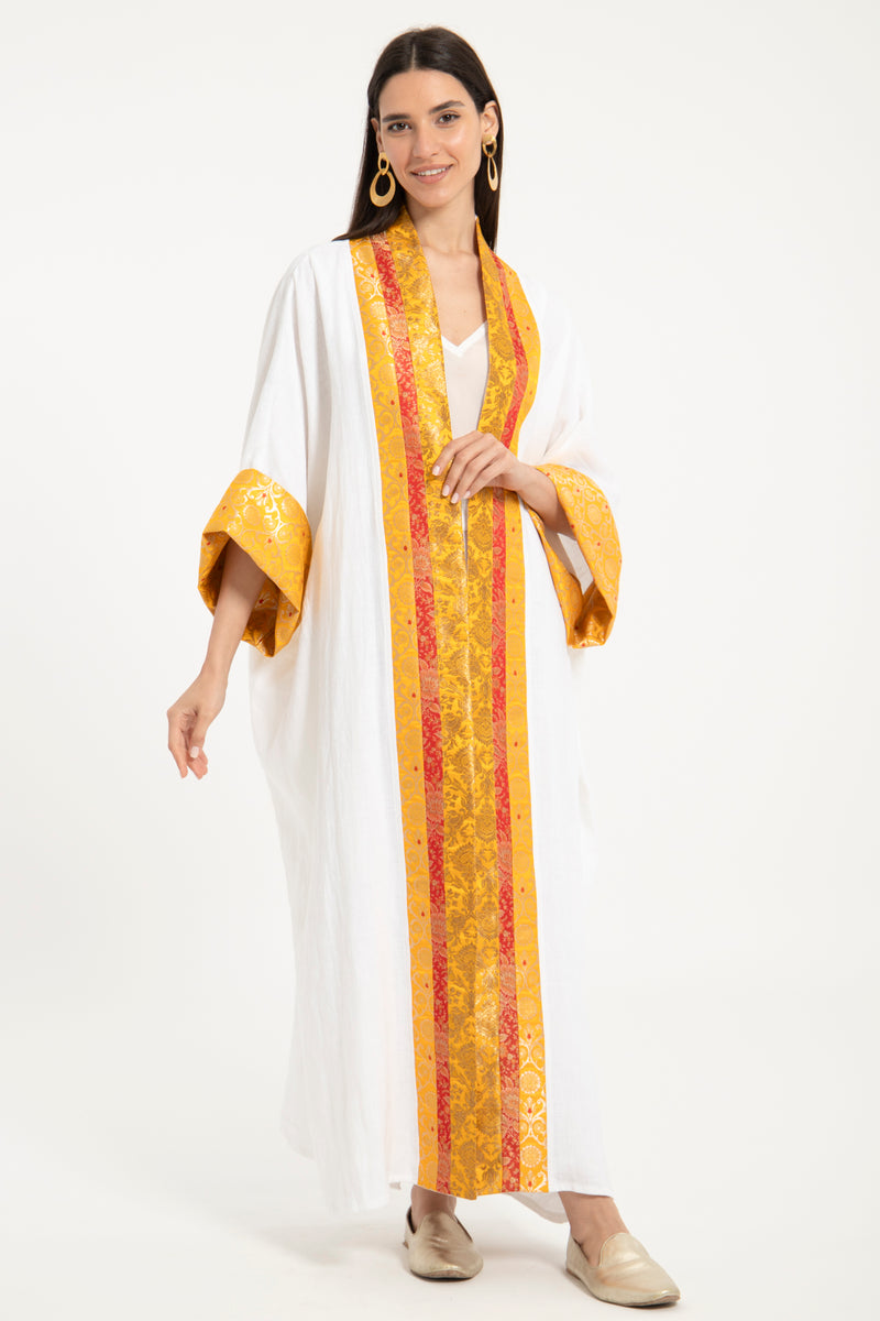 Yasma Linen Gold & Yellow Brocade Abaya