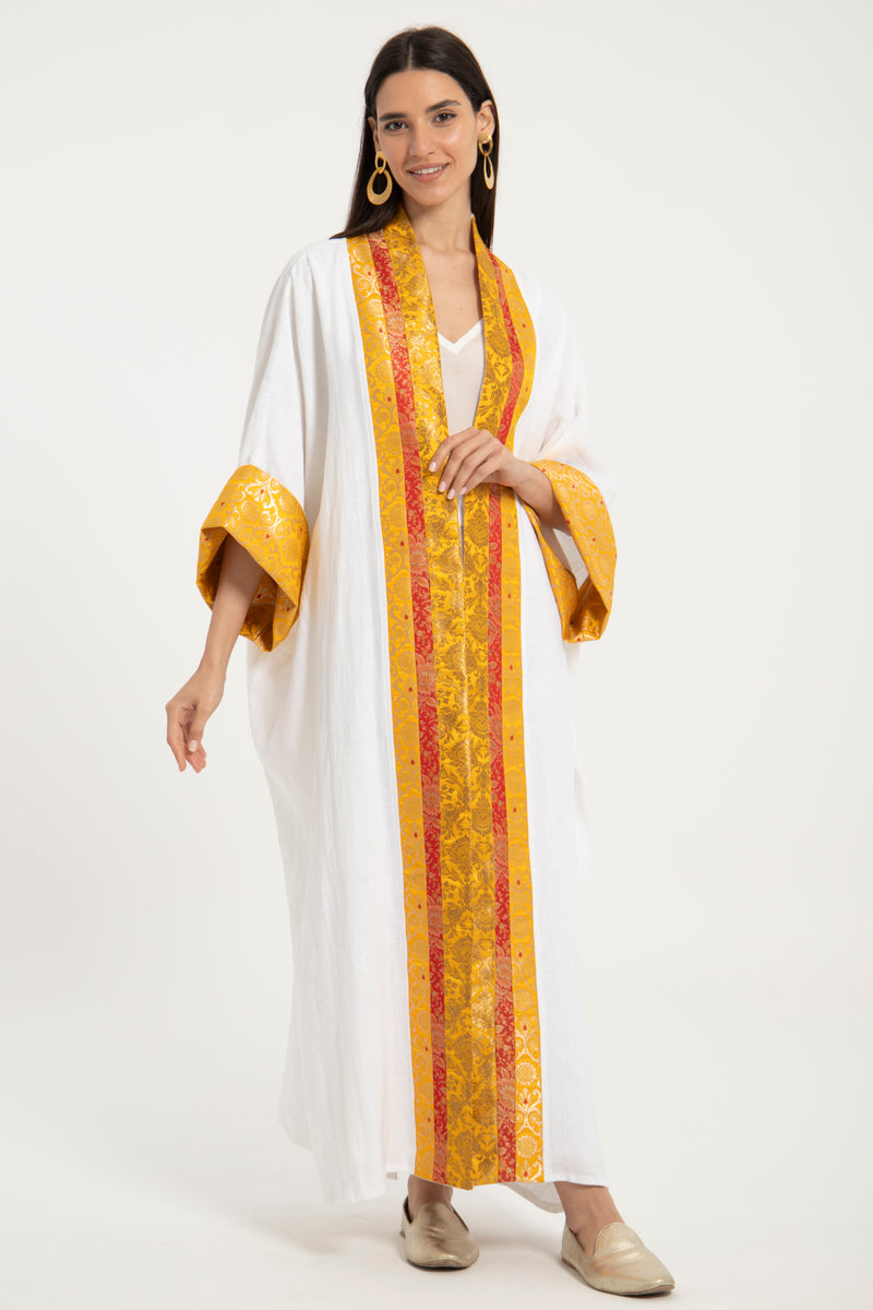 Yasma Linen Gold & Yellow Brocade Abaya