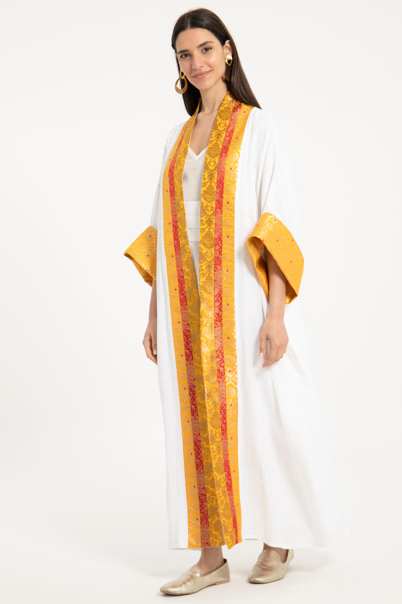 Yasma Linen Gold & Yellow Brocade Abaya
