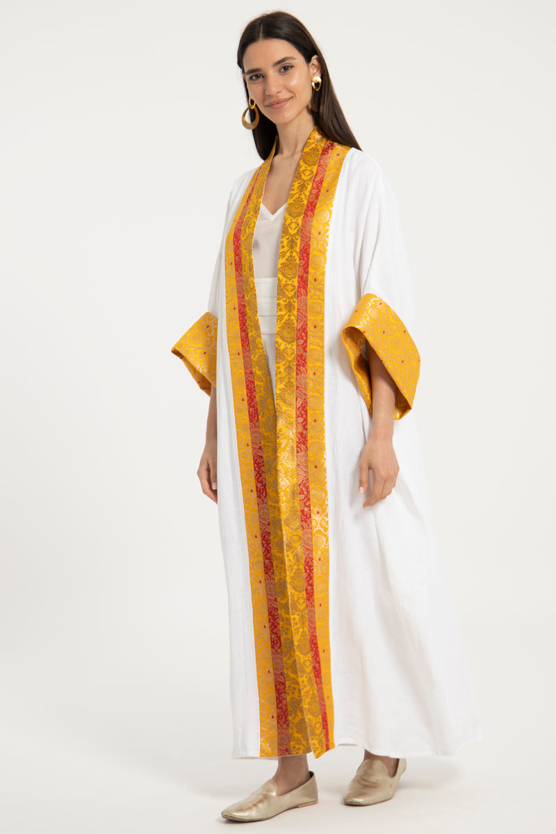 Yasma Linen Gold & Yellow Brocade Abaya