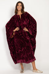 Asmahan Crushed Velvet Burgundy Kaftan