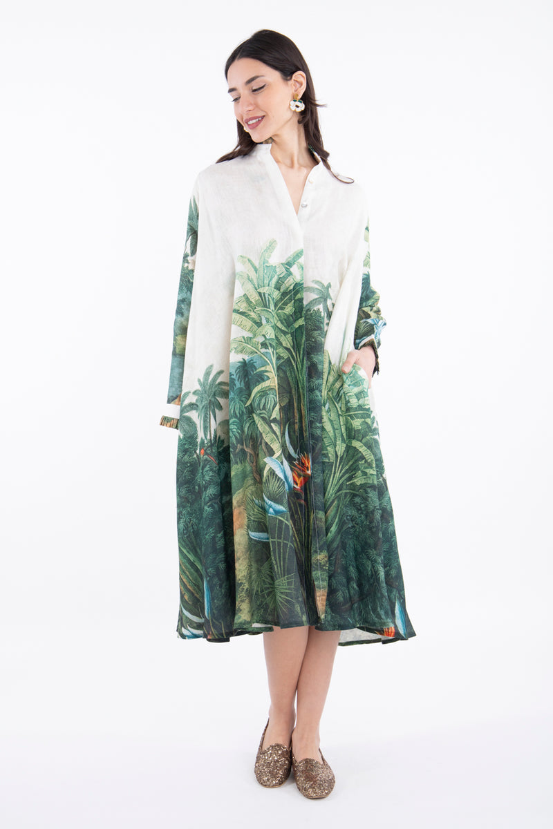 Marwa Linen Jungle Green Dress