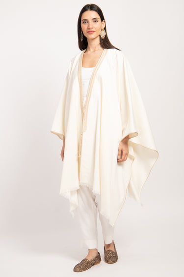 Merino Wool Ivory Poncho