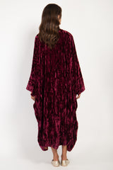 Asmahan Crushed Velvet Burgundy Kaftan