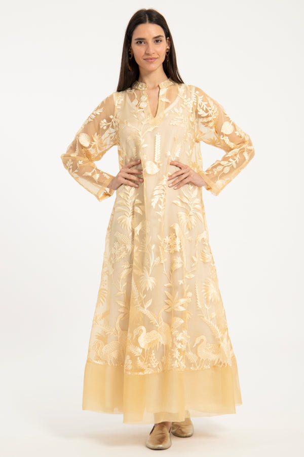 Cherihane Silk Georgette Gold Embroidered Dress