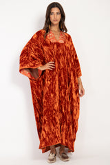 Adan Crushed Silk Velvet Vermillion Kaftan