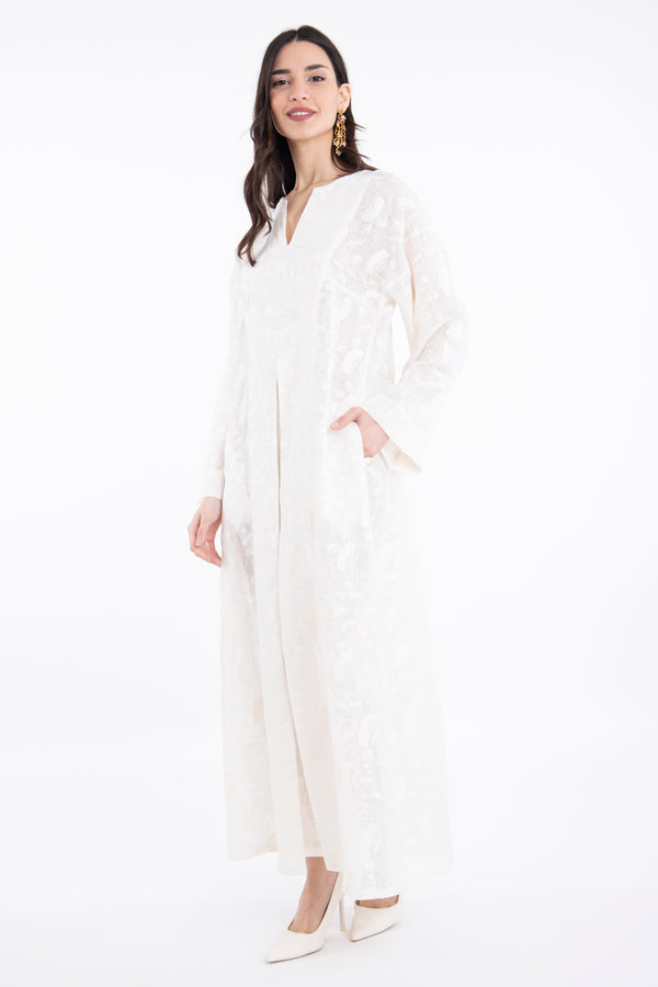 Shirine Linen Embroidered White Dress