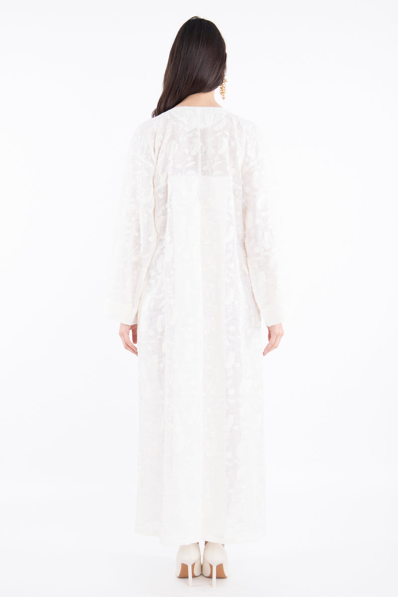 Shirine Linen Embroidered White Dress