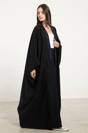Classic Linen Black & Blue Abaya