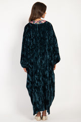 Adan Crushed Silk Velvet Teal Kaftan