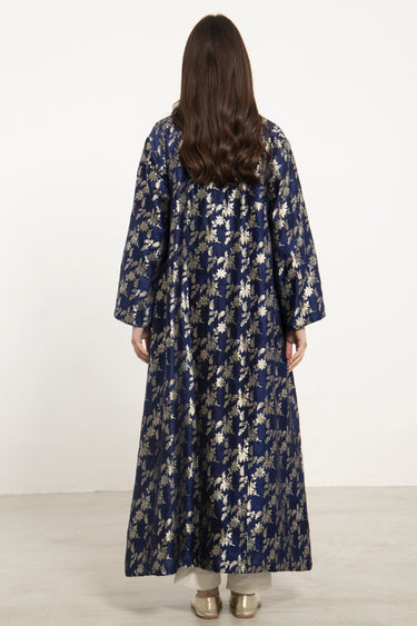 Rim Silk Brocade Navy & Gold Abaya