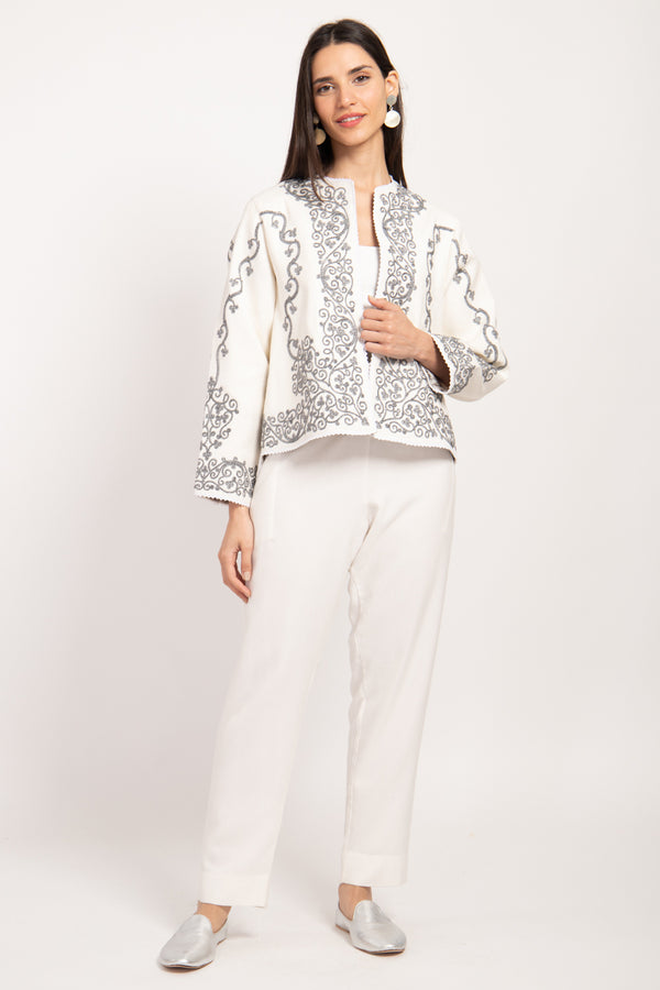 Ottoman Silk White & Silver Jacket