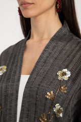 Nour Linen Hand Embroidered Anthracite Abaya