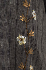 Nour Linen Hand Embroidered Anthracite Abaya