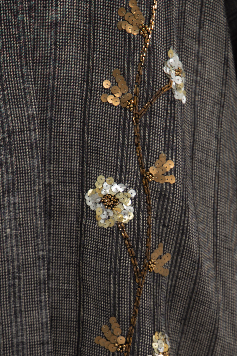 Nour Linen Hand Embroidered Anthracite Abaya