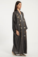 Nour Linen Hand Embroidered Anthracite Abaya