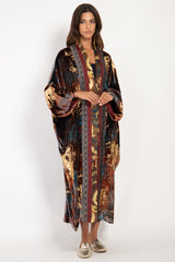 Yasma Velvet Gold Brushstrokes Abaya