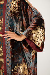 Yasma Velvet Gold Brushstrokes Abaya