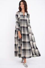 Farida Cotton Checks Grey Dress