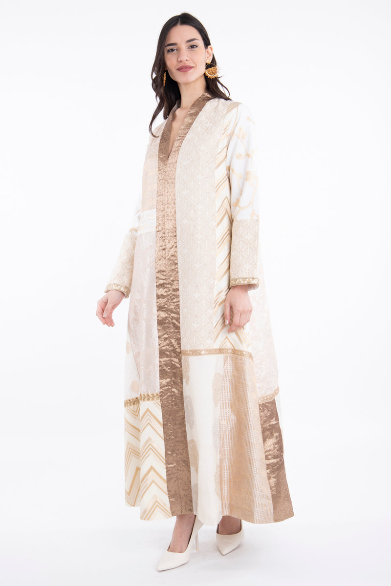 Fayrouz Cotton Silk Patchwork Gold Dress