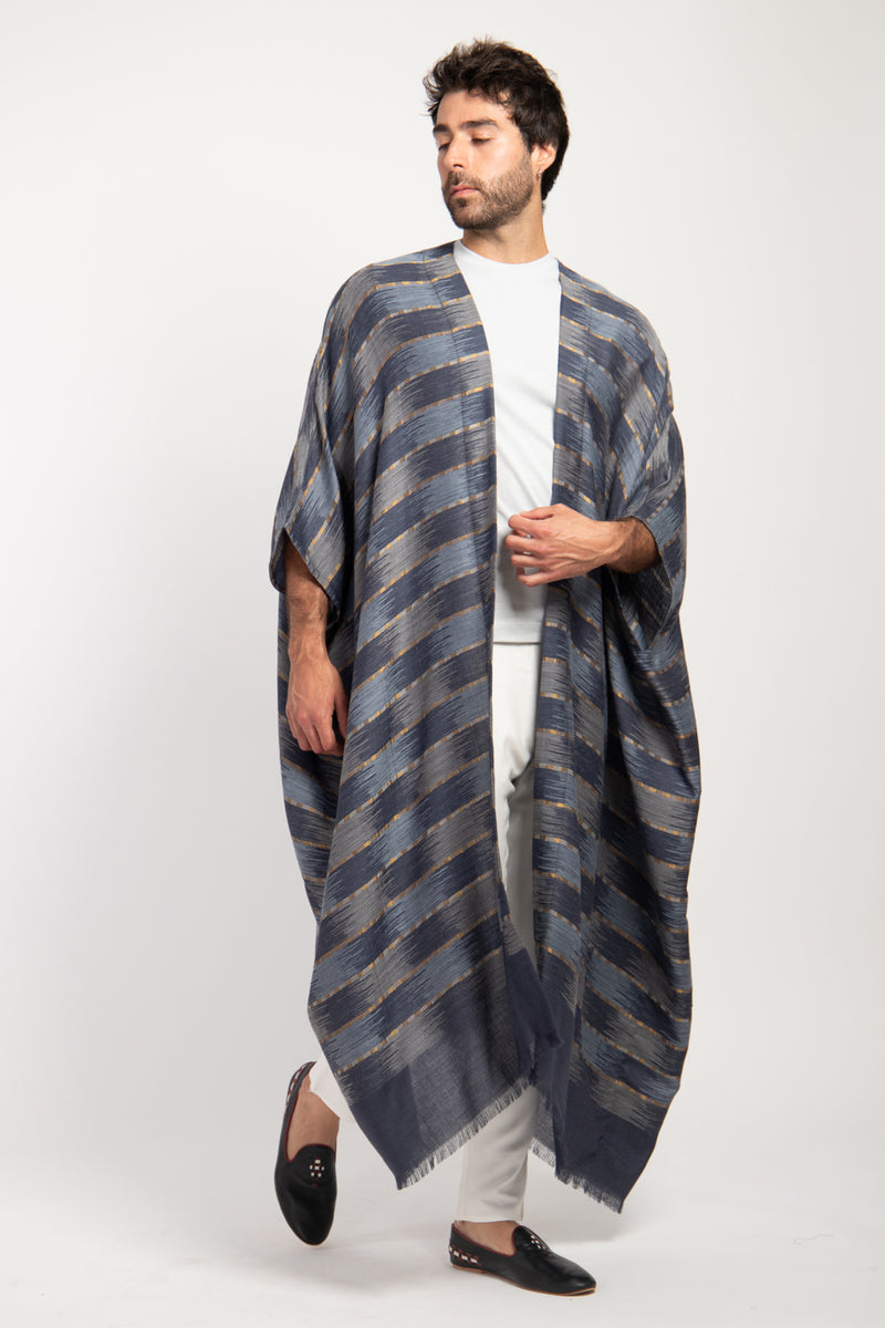 One-Of-A-Kind Foulard Wool Grey Ikat Abaya