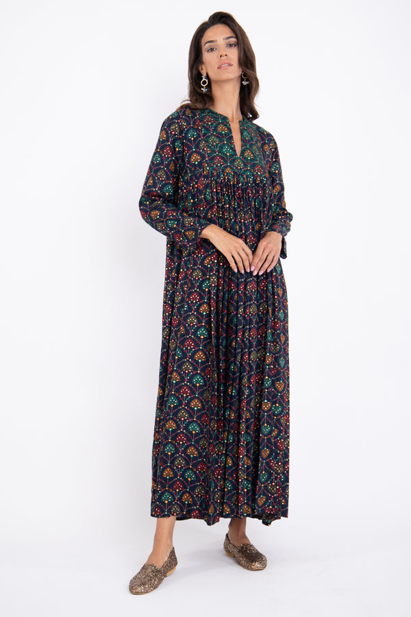 Farida Cotton Embroidered Fans Dress