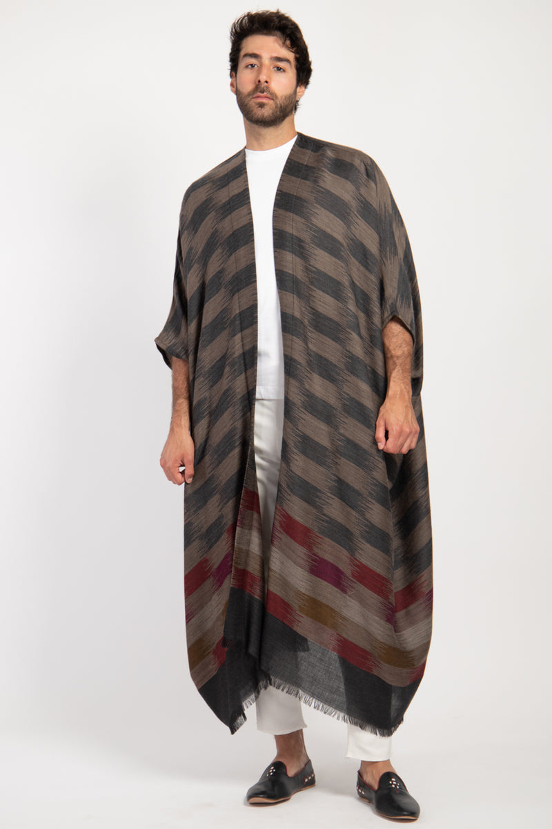 Foulard Wool Ikat Burgundy Abaya