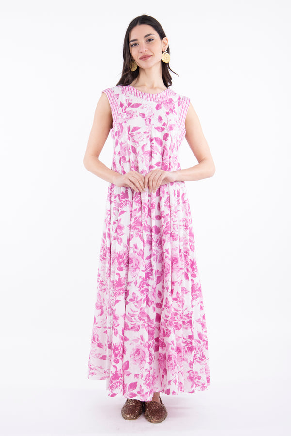 Rose Cotton Printed Pink Dress
