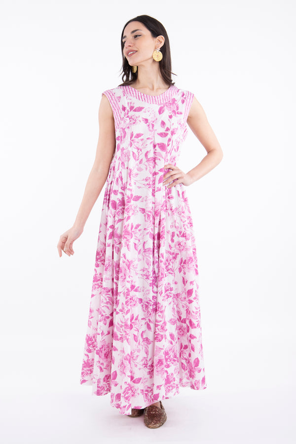 Rose Cotton Printed Pink Dress