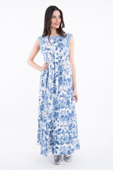 Rose Cotton Printed Blue Dress