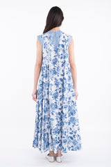 Rose Cotton Printed Blue Dress